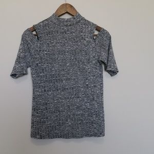 Snap Grey/White Turtleneck Off Shoulder Top Sz L